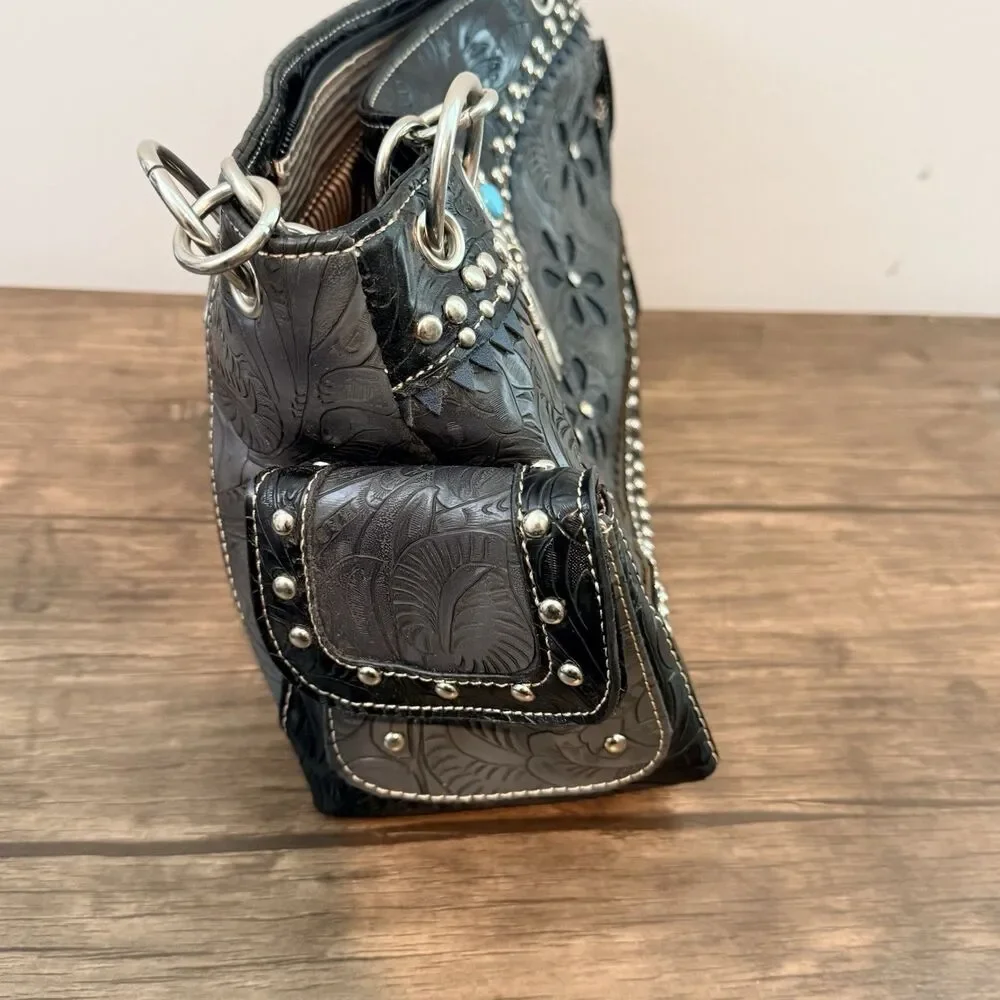 Zelris Floral Western Concho Feather Conceal Carry Women Tote Purse Handbag Set